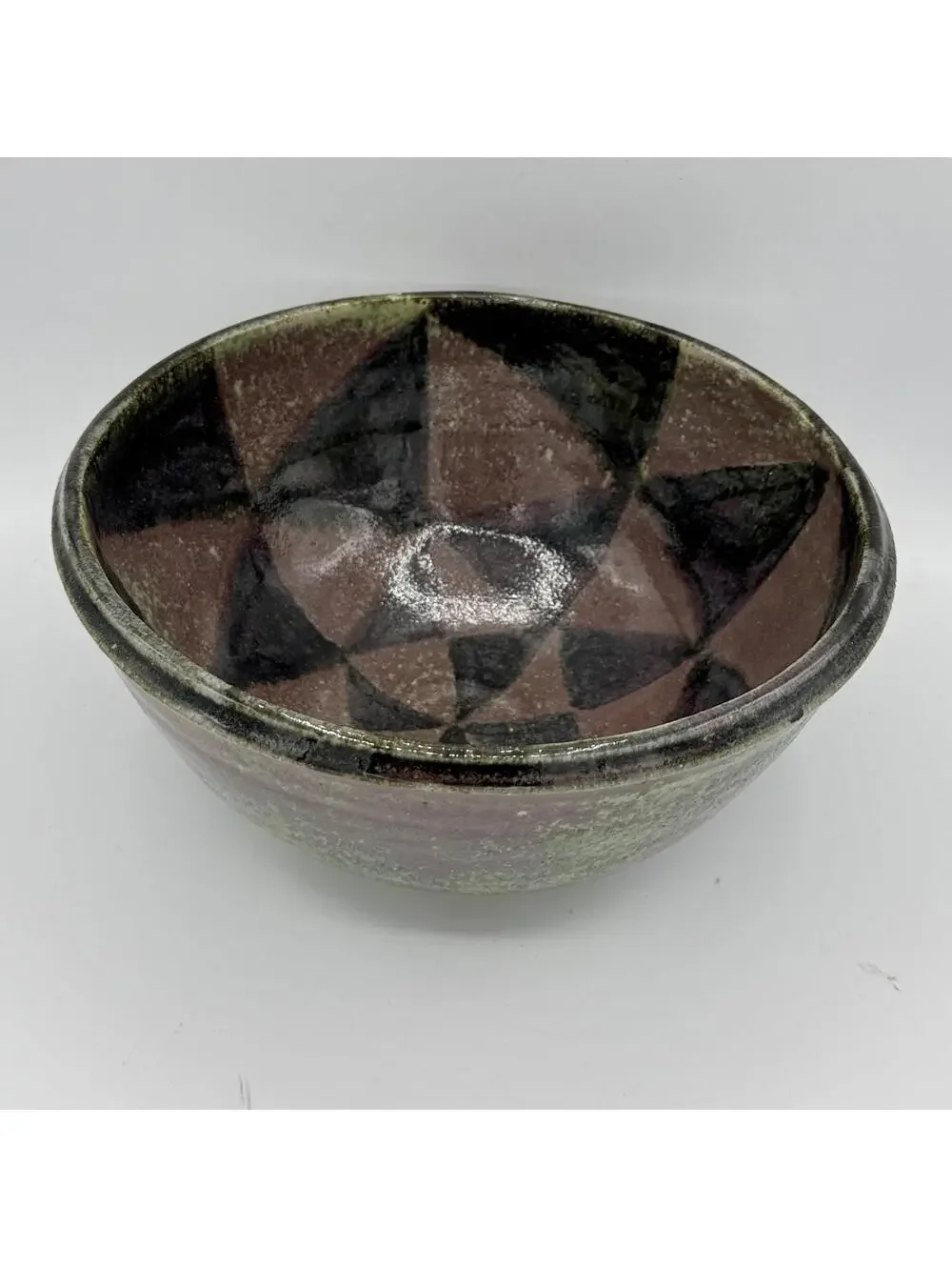 Handcrafted Ceramic Bowl Geometric Glaze Artisan Stoneware 9x4
